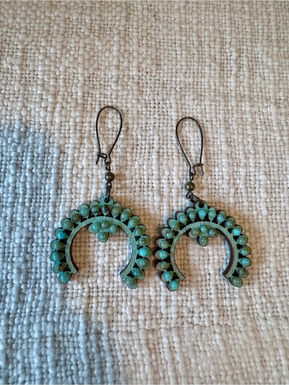 Turquoise Wooden Crescent Drop Earrings - Women Jewelry
